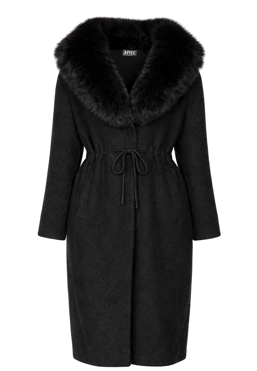 GIACCA LUNGA CON COLLO IN PELLICCIA,3 TG,100%NY,MADE IN PRC   - BLACK